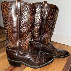 Rare Vintage Brown Leather Rainbow Phoenix Acme Cowboy Boots 1974